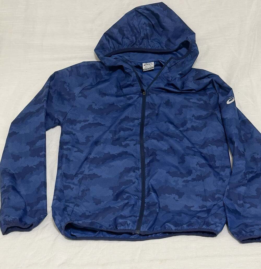 Asics Running Windbreaker Jacket Size M Blue Camo Full-Zip